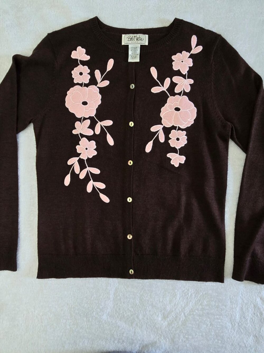 Vintage Y2K Bob Mackie Wearable Art Cardigan Brown Embroidered Wool Blend, Sz S - Picture 1 of 16